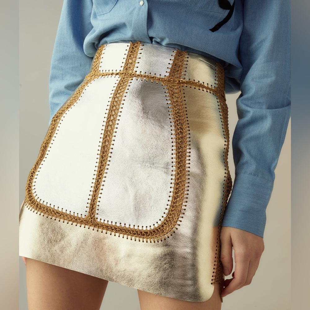 Cynthia Rowley MIXED METALLIC VEGAN LEATHER SKIRT